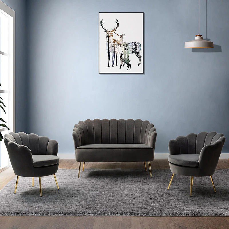 Ariel 3-Piece Scalloped Velvet Living Room Set