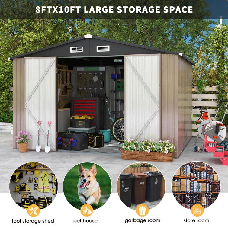 10 ft. W x 8 ft. D Metal Lean-to Storage Shed with Metal Frame Kit