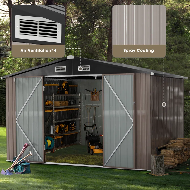 10 ft. W X 8 ft. D Metal Tool Shed