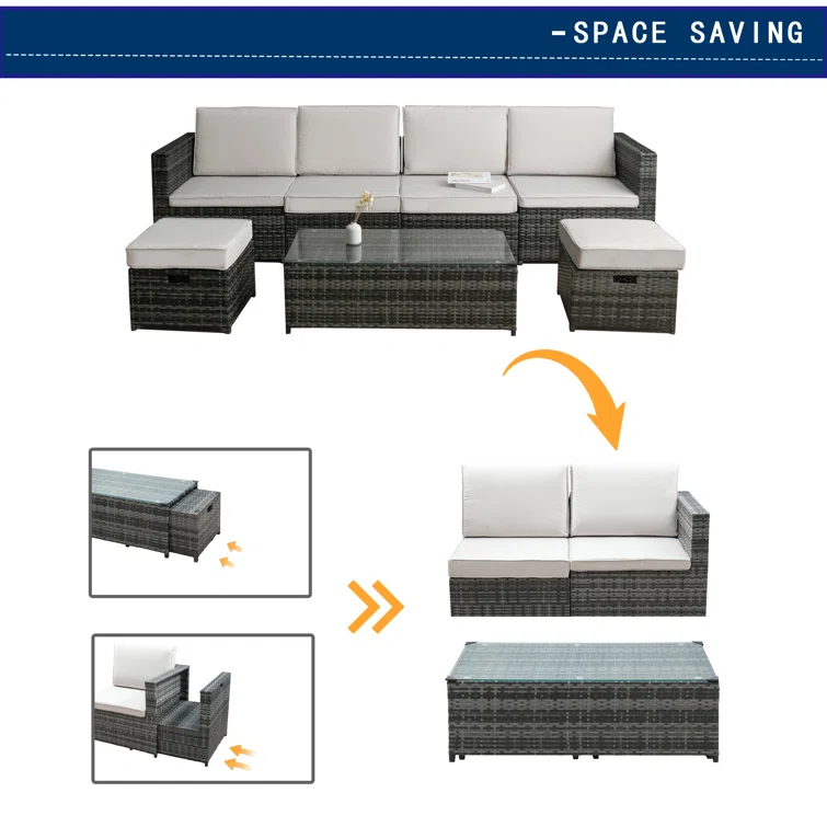 Noralf 113'' Wide 6 - Person Outdoor Seating Group with Cushions