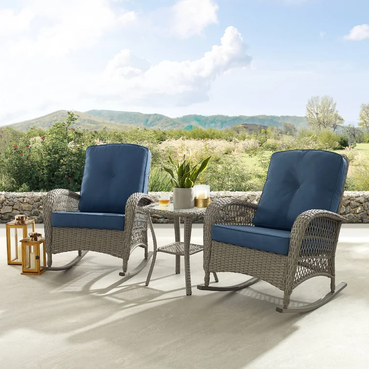 Baecher Wicker / Rattan 2 - Person Outdoor Rocking Seating Group with Cushions