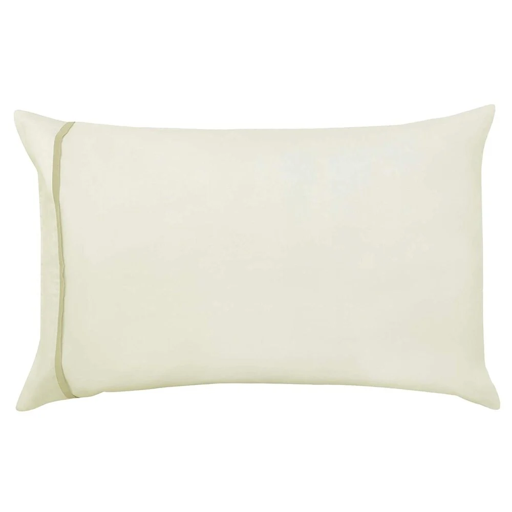 A1HC Pillow Case 100% Fine Smooth Long Staple Cotton Sateen 300 TC Ivory with Grey Band, Set of 2