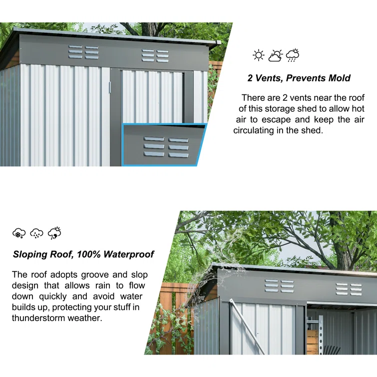 Thanaddo Alcazar 5.4ft x 2.8ft Metal Outdoor Storage For Tool Storage Lockable Garage Shed Gray