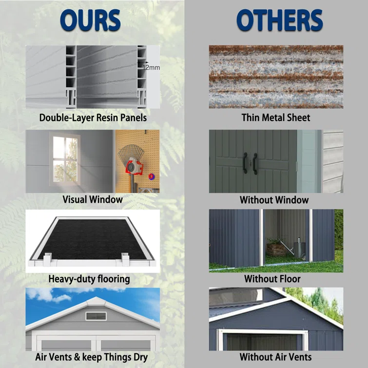Outdoor Storage Shed, 6x4 FT Resin Shed with Floor, Weather-Resistant Plastic Garden Shed