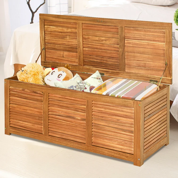 FRESCOLY 47.5'' W 47 Gallons Solid Wood Acacia Storage Bench in Brown