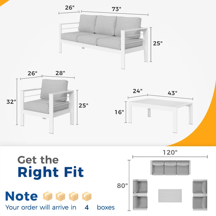 6-Piece Aluminum Patio Conversation Set With Cushions