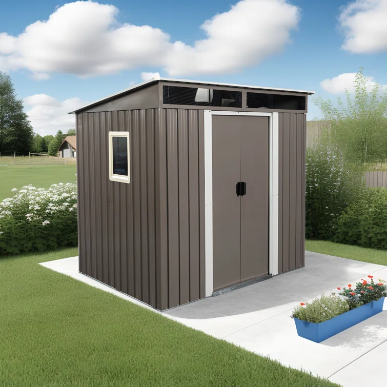 6 ft. W x 5 ft. D Storage Shed,Outdoor Metal Shed with Window Transparent Plate