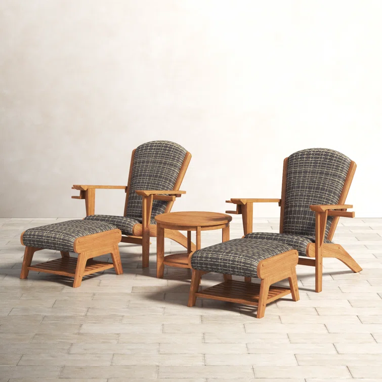 Teak Wood - 5 Piece Seating Group Adirondack Chair with Ottoman