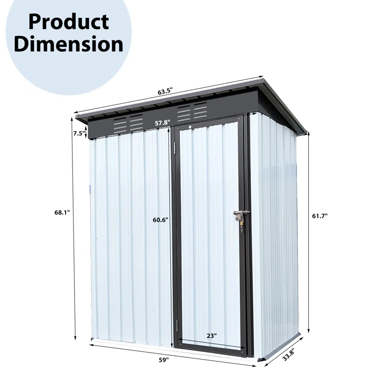 5' x 3' Outdoor Metal Storage Shed, Outdoor Storage with Single Lockable Door, Tool Shed