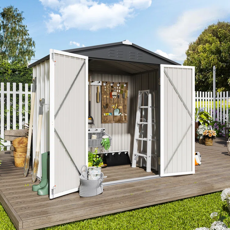 6 ft. W x 4 ft. D Metal Vertical Storage Shed, White&Black