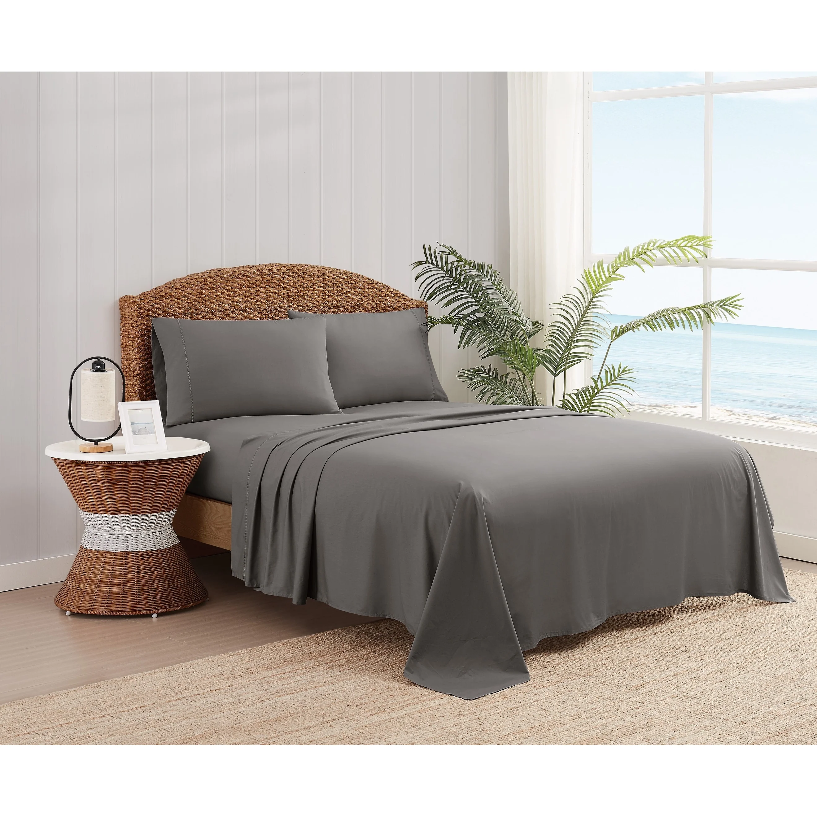 Oceanfront Resort Embroidered Solid Wavy Percale Sheet Set