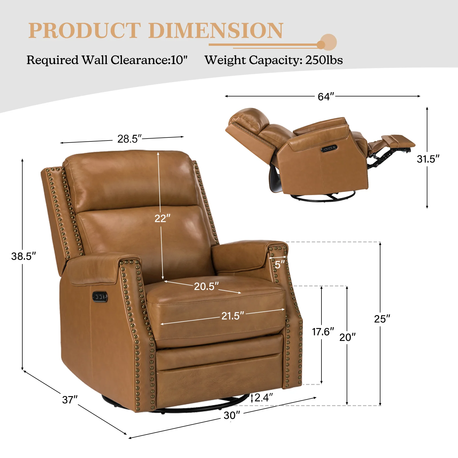 Hieronymus Genuine Leather Power Rocking Recliner