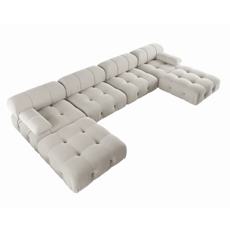 Cylar 138.6'' Wide Velvet Reversible Modular Sofa & Chaise with Ottoman