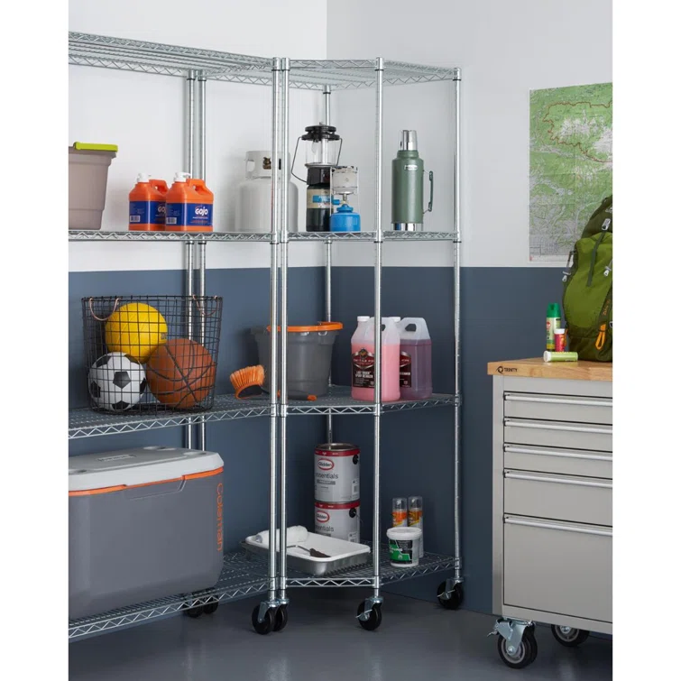 EcoStorage® 27" W x 18" D 4 Tier Corner Wire Shelving with Wheels