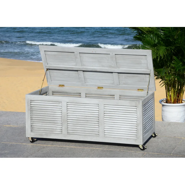 Birch Lane™ 47.2'' W 50 Gallons Solid Wood Eucalyptus Deck Box with Wheels