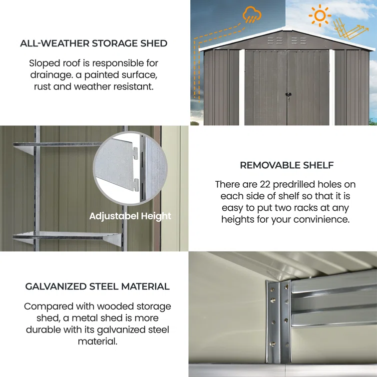8 ft. W x 6 ft. D Stainless Steel Horizontal Garage Shed