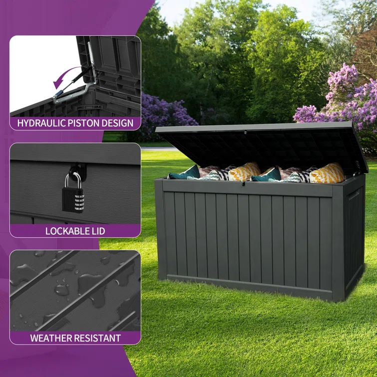 Edrosie Inc 233 Gallons Water Resistant Resin Lockable Deck Box