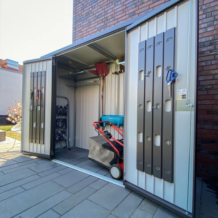 Biohort Equipment Locker 900 Gallon Water Resistant Metal Tool Shed with Lock in Dark Gray