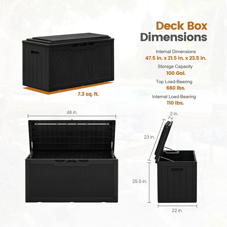 Furmax 100 Gallons Plastic Lockable Deck Box With Cushion