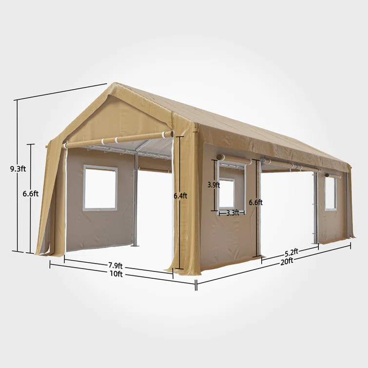 Heavy duty parking shed with 4 doors and 4 windows