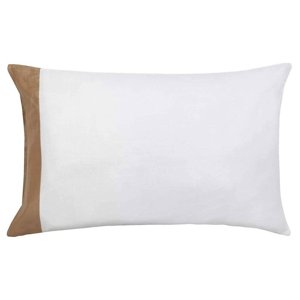 A1HC 100% Fine Smooth Long Staple Cotton Sateen 300 TC White and Dark Brown Pillow Case, Set of 2