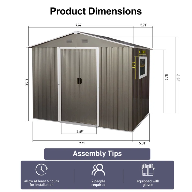 8 ft. X 6 ft. Metal Traditional Storage Shed