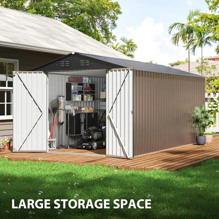 Outdoor Metal Shed Storage with Updated Frame Structure and Lockable Doors
