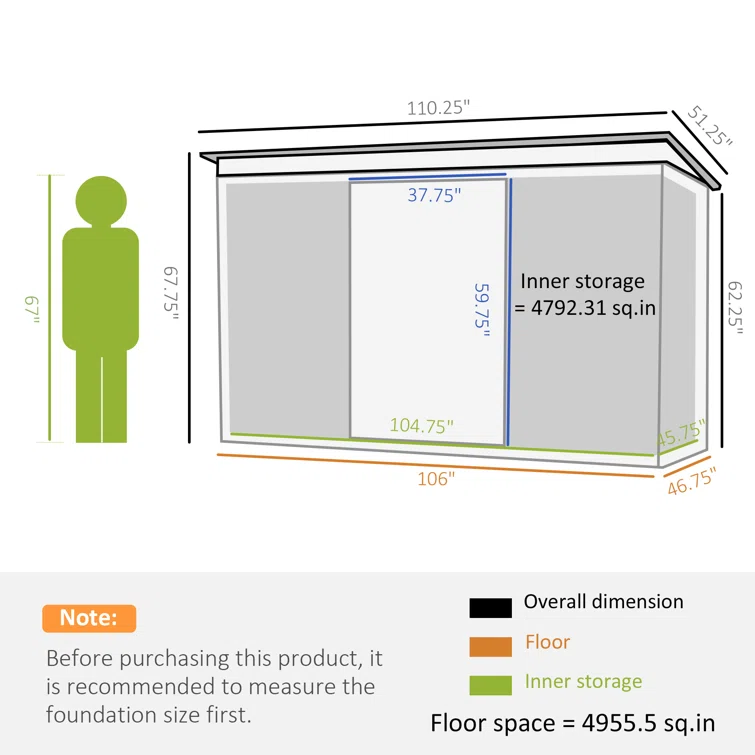 9 ft. W x 4 ft. D Metal Horizontal Tool Shed