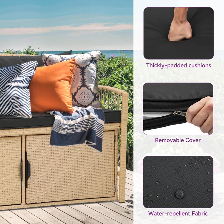 70 Gallons Wicker Water Resistant Storage Bench with Cushion