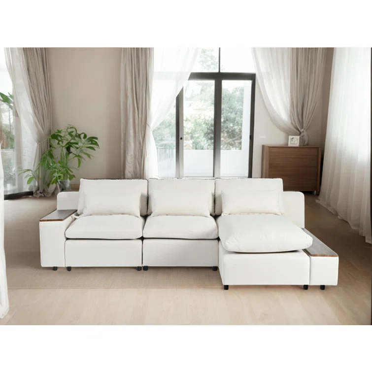 Multi-Functional Sofa with Storage L-shaped Modular Sectional Sofa with Removable Back Cushions