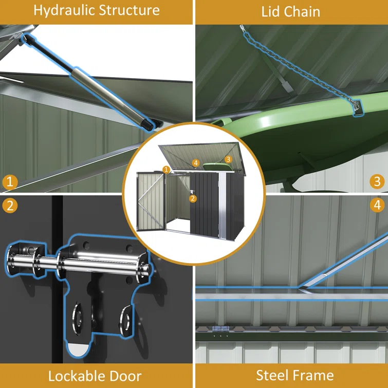 6 ft. W X 3 ft. D Galvanized Steel Horizontal Garage Shed