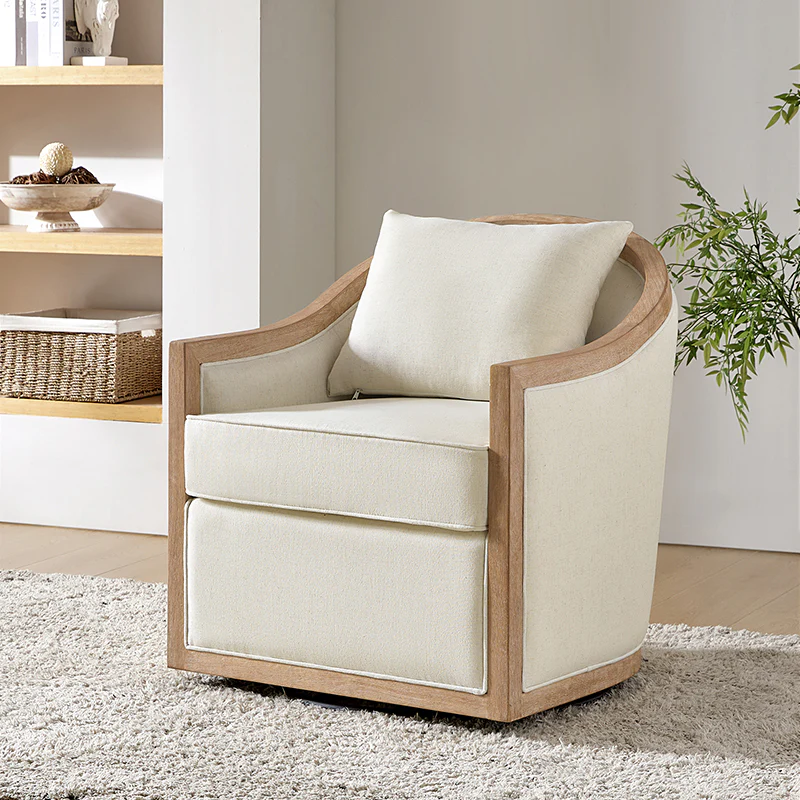 Percy Jess Farmhouse Swivel Chair with Toss Pillows