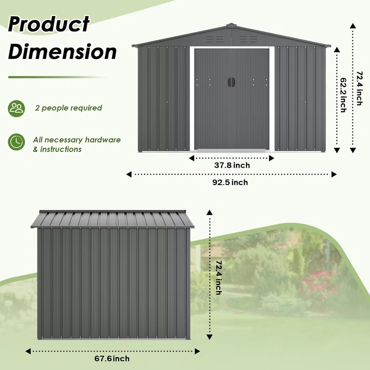 8 ft. W x 6 ft. D Metal Storage Shed