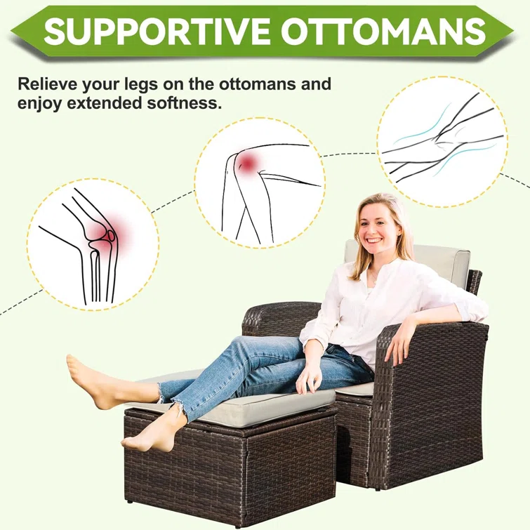 6 Pieces Patio Furniture Set Sectional Wicker Sofa Outdoor Conversation Sets With Table And Ottomans For Garden, Poolside, Backyard