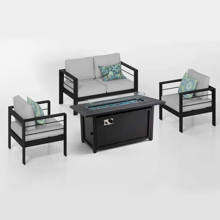 4 - Person Sofa Seating Group With Cushions and Fire Pit Table