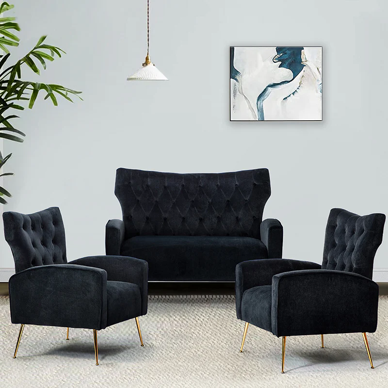Amira Velvet 3-Piece Living Room Set