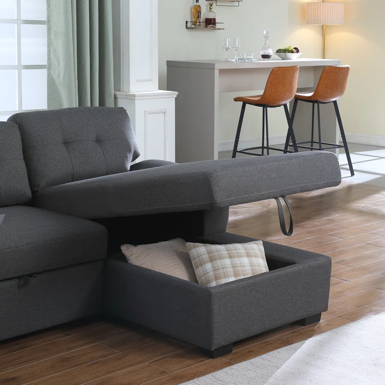 Allan 120” Sectional Sofa Couch Sleeper Bed With Storage Double Reversible Chaise