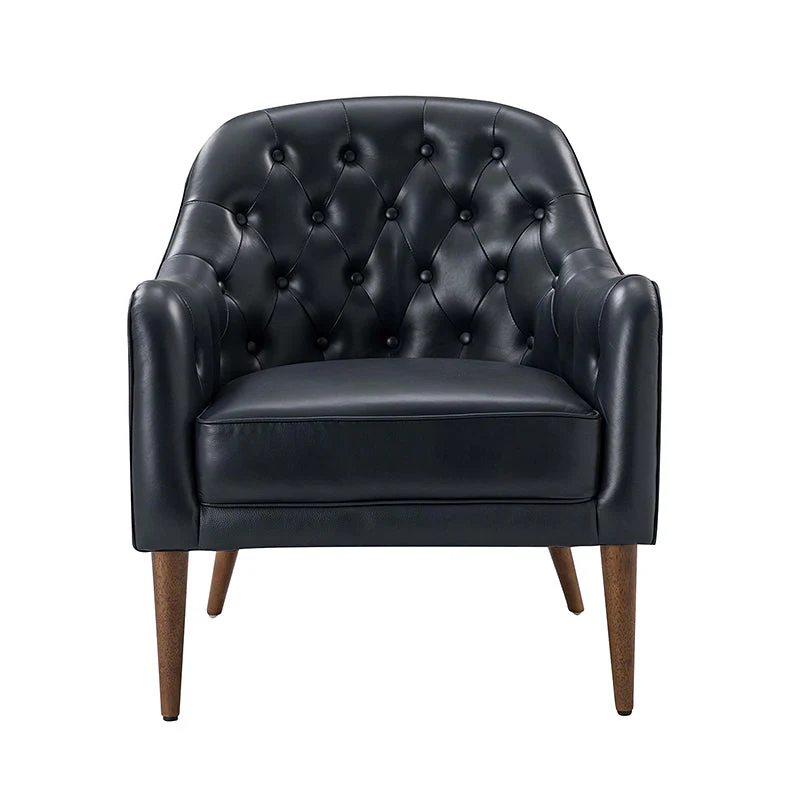 Casio Genuine Leather Wood Legs Accent Barrel Chair for Living Room