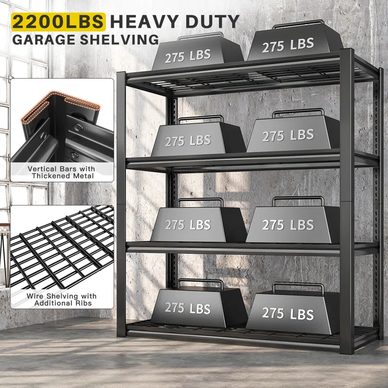 Lytarra Heavy Duty Garage Shelving Unit Storage Shelves for Garage Kitchen 4 Tiers