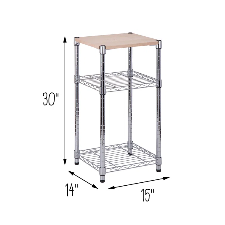 3-Tier Steel Shelving Unit with Laminate Wood Top (15" W X 30" H X 14" D)