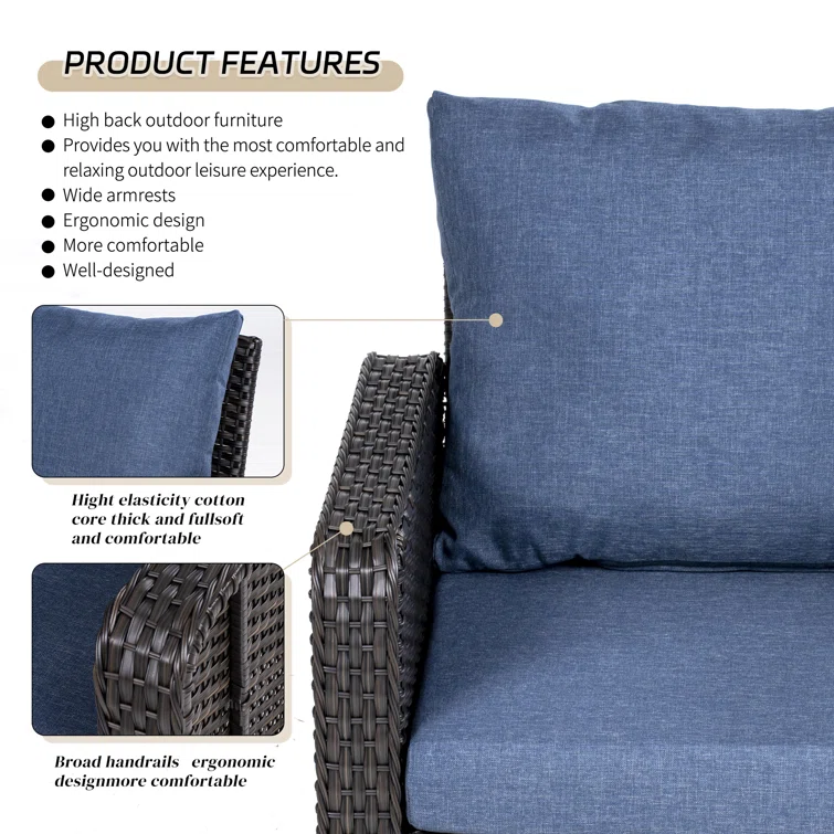 Torgeir 6 Piece Patio Set Rattan Outdoor Furniture Set with Cushions