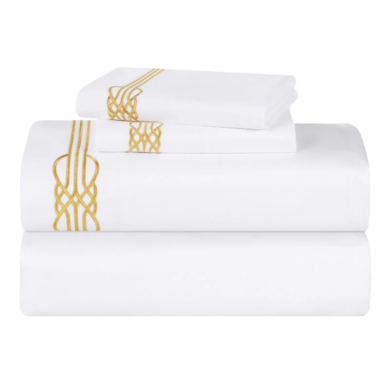 Blue Nile Mills Harmony Cotton Gold Embroidered Bed Sheet Set