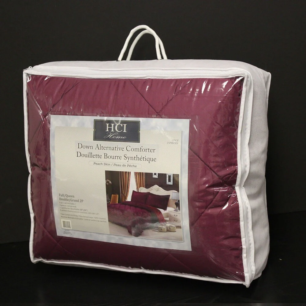 HCI Hand-crafted Brushed Velvet Down Alternative Reversible Magenta and Mulberry Queen Comforter Set