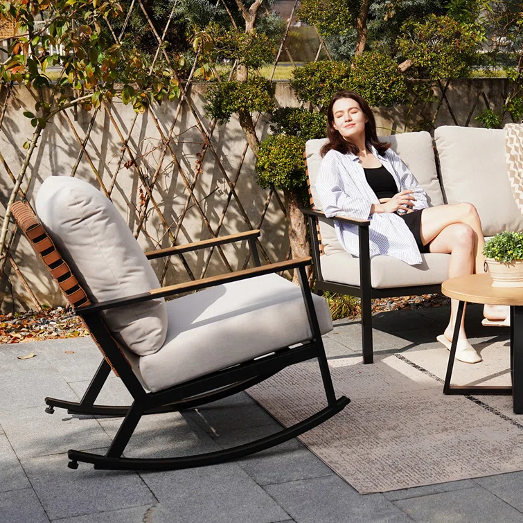 Buzby 5 Person Steel Conversation Set With Faux Leather Wicker