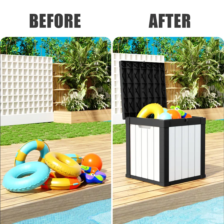 Vbal Black/White 40 Gallons Water Resistant Resin Lockable Deck Box