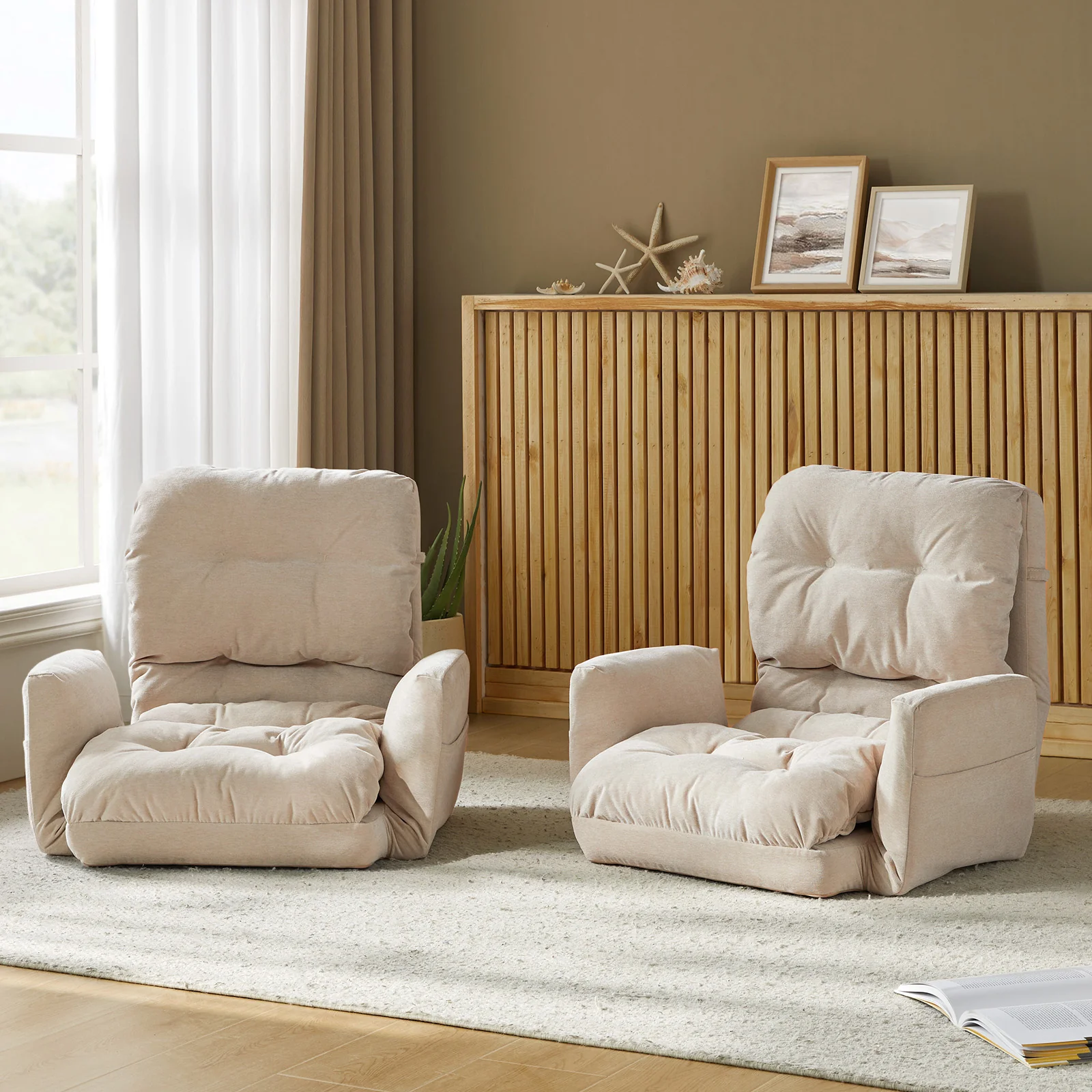 Faustus Reclining Floor Chair with Storage Armrest