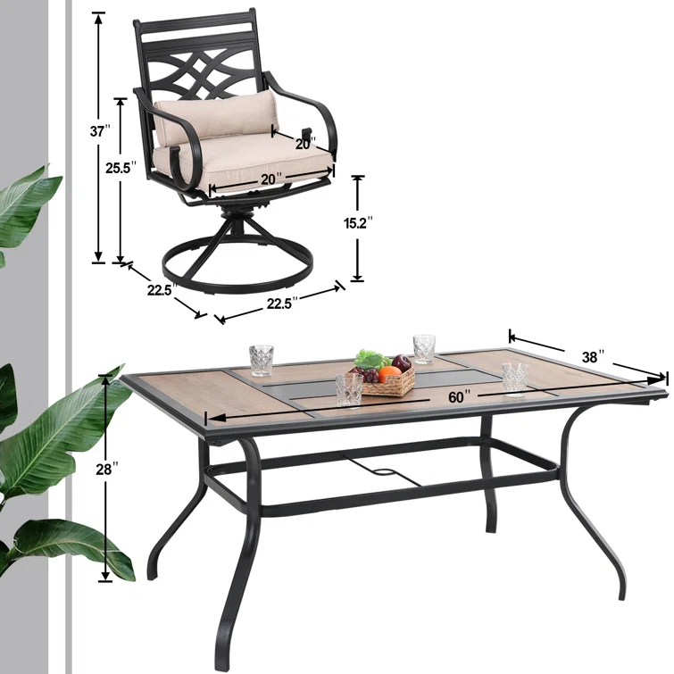 Alyah 6 - Person Rectangular Outdoor Dining Set with Cushions
