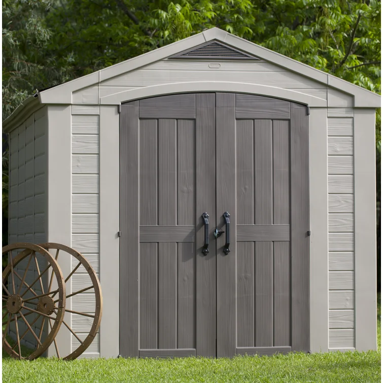 Keter Factor 8x11 ft. Durable Resin Outdoor Storage Shed With Floor and Double Doors for Garden Patio Furniture and Tools