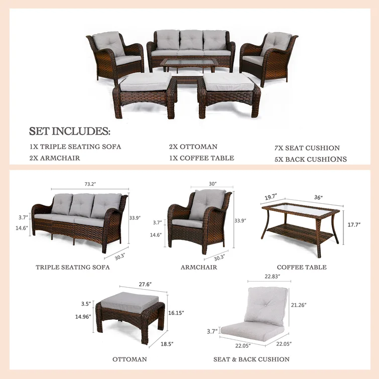 Ashunte 5 - Person Outdoor Seating Group with Cushions<!-- --> <!-- -->(Set of 6)