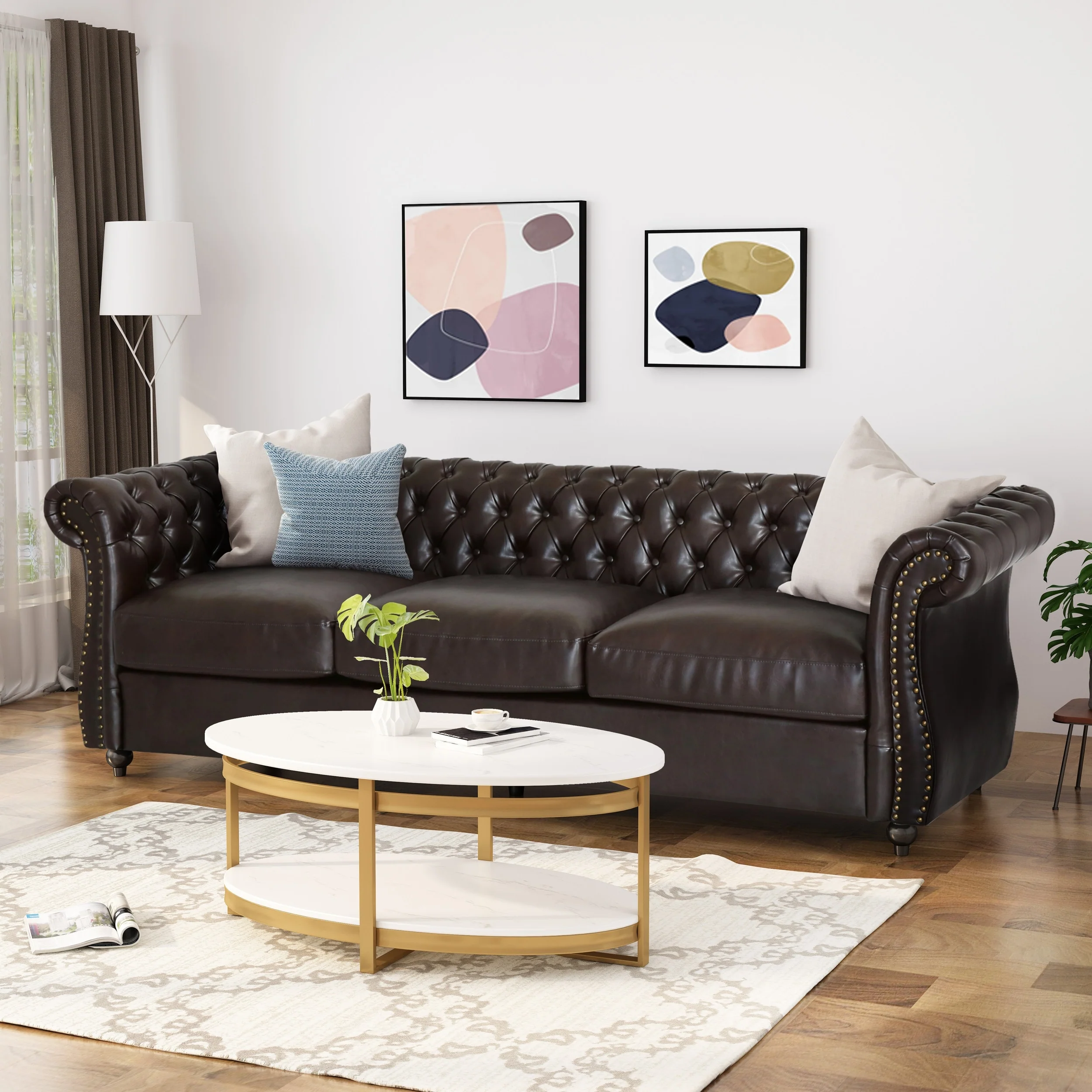 Somerville Chesterfield Tufted Faux Leather Sofa with Scroll Arms by Christopher Knight Home